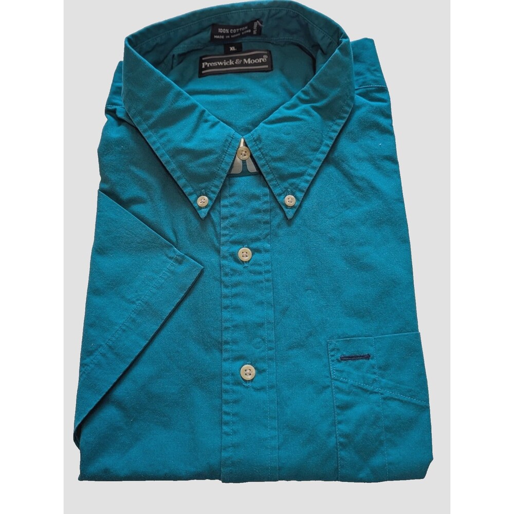 Preswick & Moore Short Sleeve Shirt Mens XL Cotton Teal New